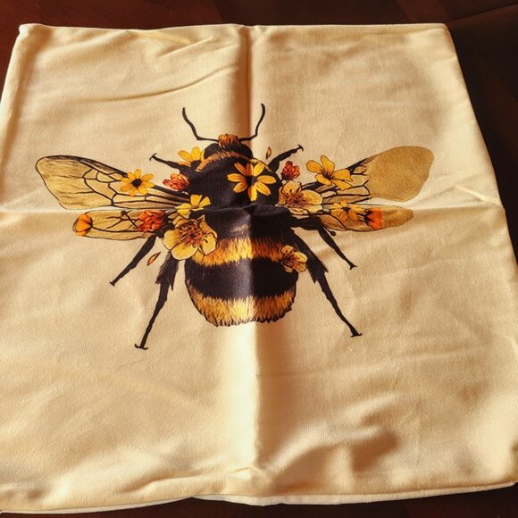 Flower Accent Pillow Cover Soft Decorative Throw Case Floral Honey Bee Decor 18" - Picture 3 of 12